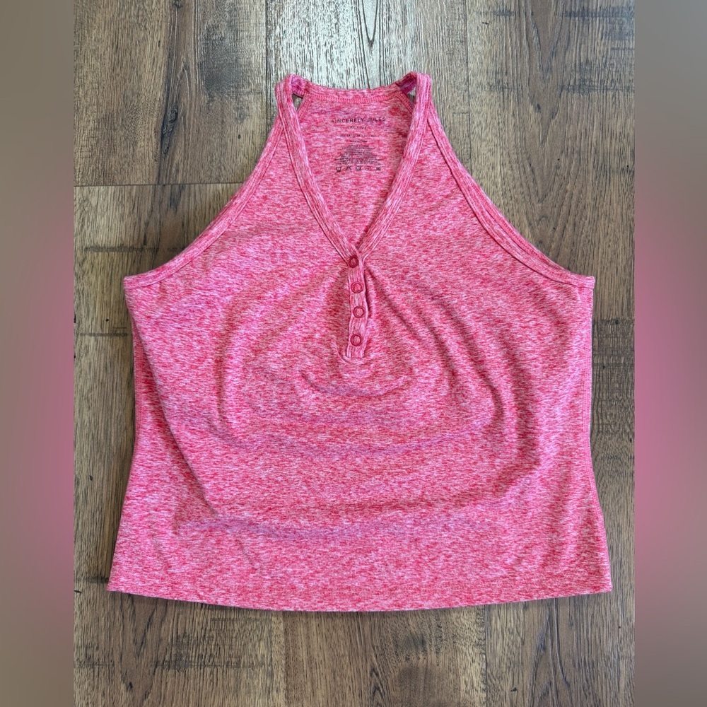SINCERELY JULES Pink V-Neck Button Tank Top Stretch Activewear Size L